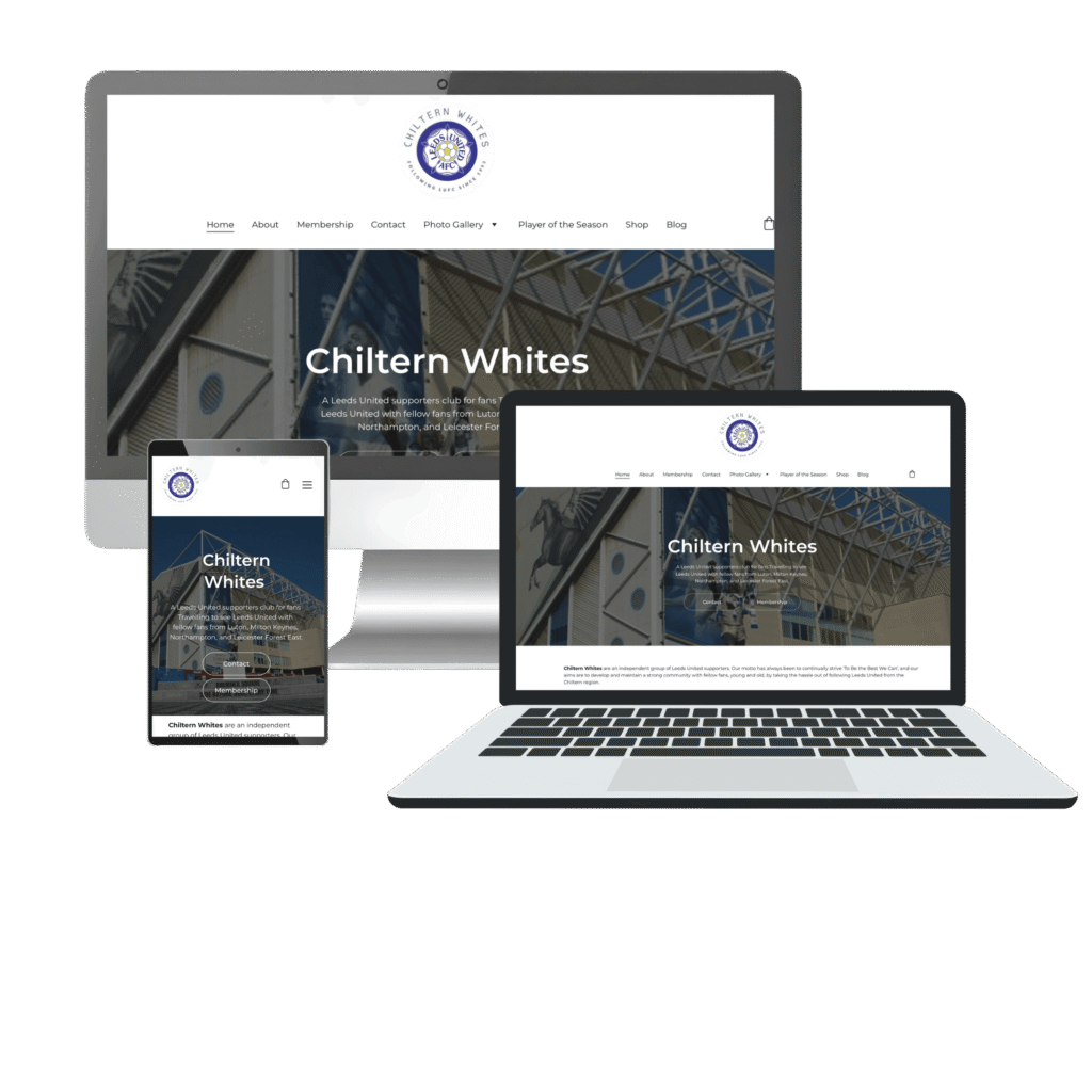 Image showing Chiltern Whites website on a desktop, a laptop and a mobile device.