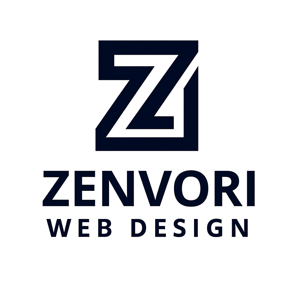 Zenvori Icon and the name Zenvori Web Design in Blue logo
