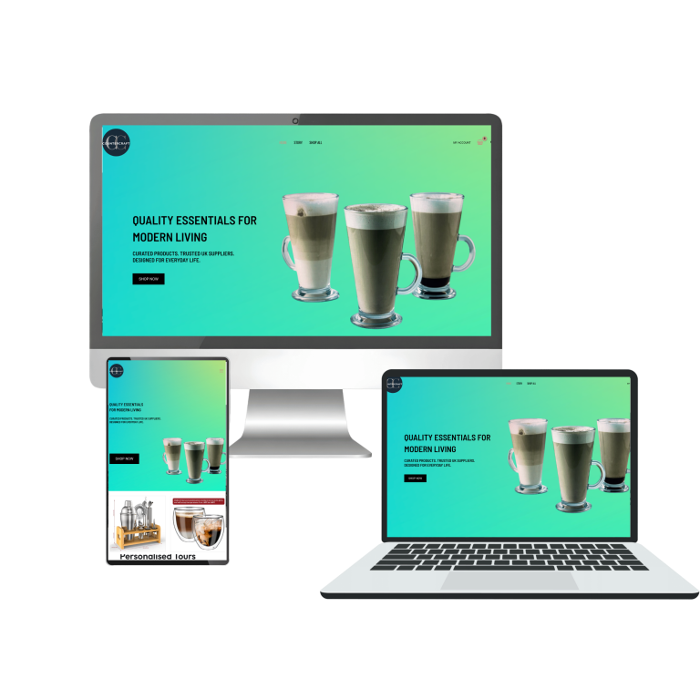 Home CounterCraft website shown in a fully responsive layout across desktop and mobile screens.